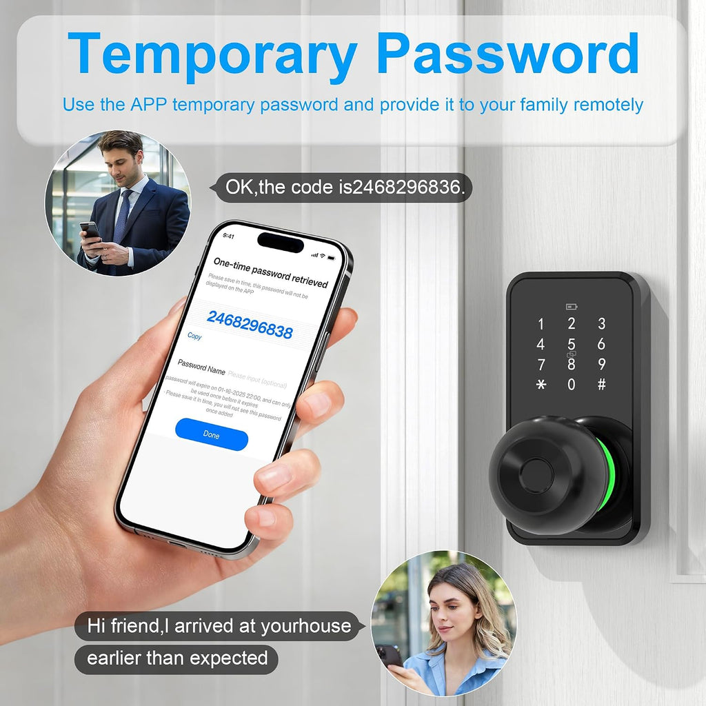 Smart Door Lock Knob Fingerprint Keypad Keyless Entry Lock for Front Door