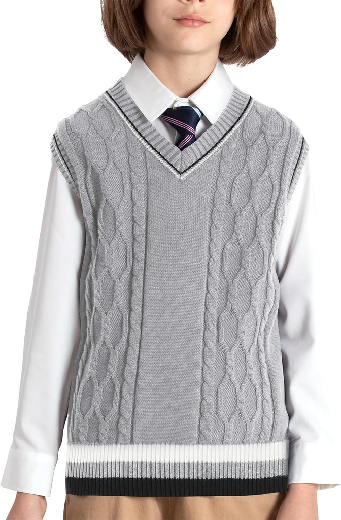 Boys Sweater Vest Cotton Kids Uniform Vest Sleeveless Knit Pullover