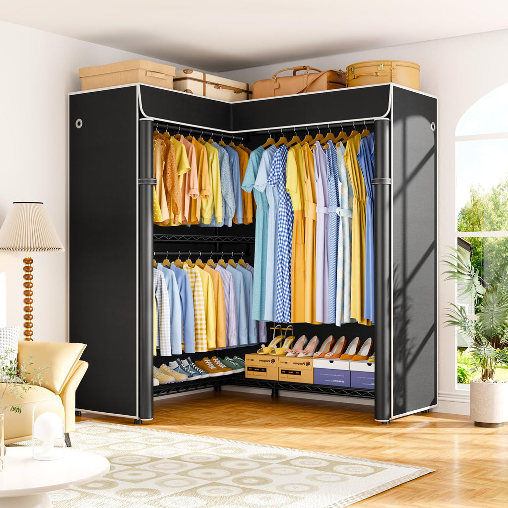 E15C Pro Garment Rack L Shaped Clothes Rack for Corner, Freestanding Clothing Racks for Hanging Clothes, Heavy Duty