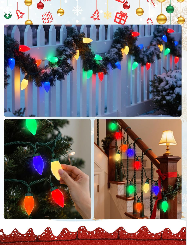 LED Christmas Lights Outdoor, 26FT, 50-Count Multicolor C9 Bulbs