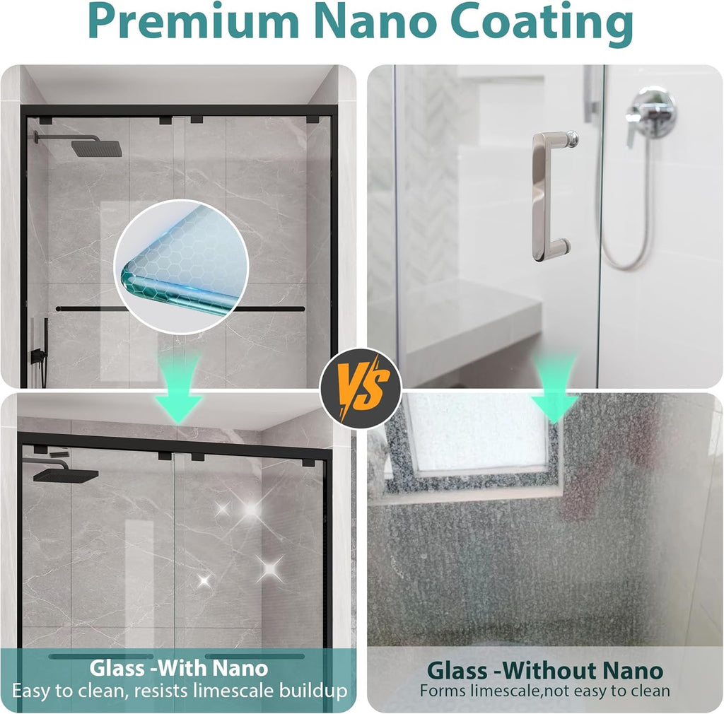 Glass Shower Door, 43-48" W x 76" H Semi-Frameless Double Sliding Shower Door