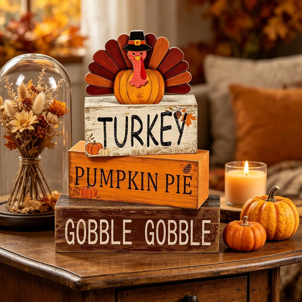 Turkey Fall Thanksgiving Decor, Fall Decorations - Set of 4