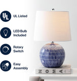 21" Navy Ceramic Hand-Painted Scallop Sphere Table Lamp, Coastal Transitional Bedside Lamp with White Linen Drum Shade