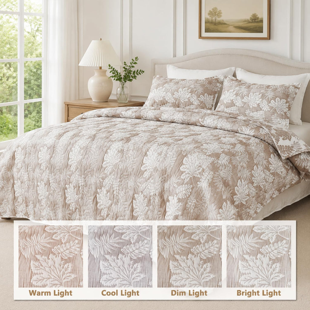 Botanical Quilt Set, Lightweight Reversible Jacquard Comfort