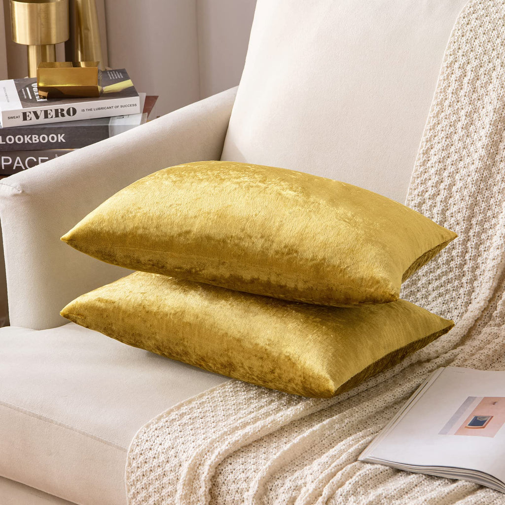 12x20 Inch Lumbar Velvet Throw Pillow Covers Golden