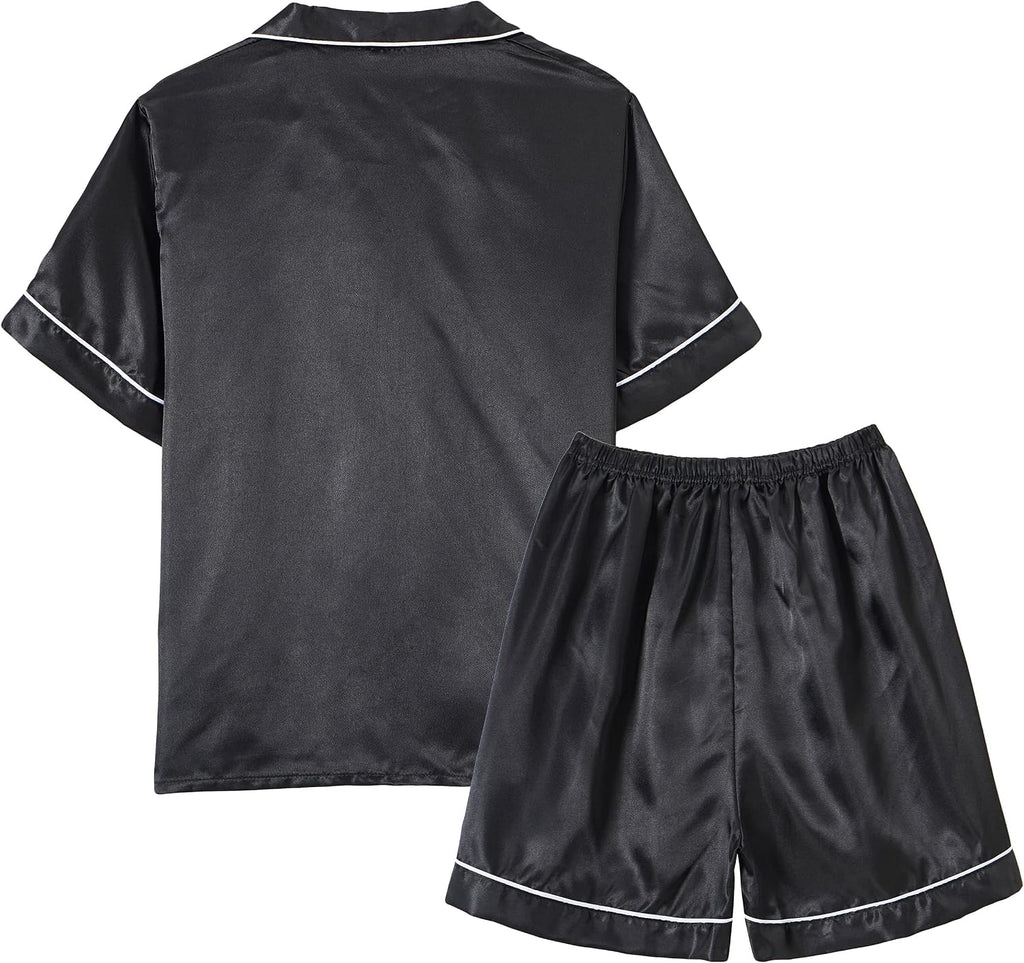 Unisex Kids Satin Pajama Sets Classic Button Down 2pcs Sleepwear