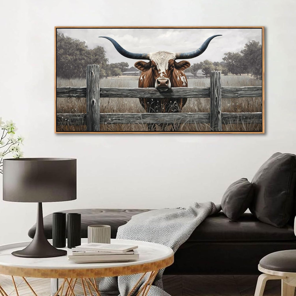 Highland Cow Wall Art - Rustic Farmhouse Wall Art for Country Wall Decor, Vintage Artwork for Walls, Framed Pictures