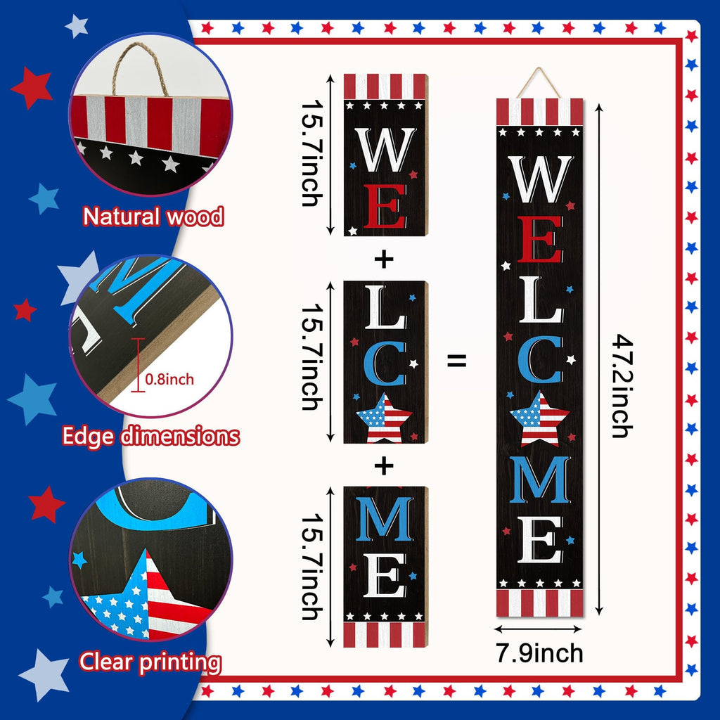 Patriotic 4th of July Independence Day Porch Sign Decor Memorial Day Wooden Hanging Sign Door Porch Standing