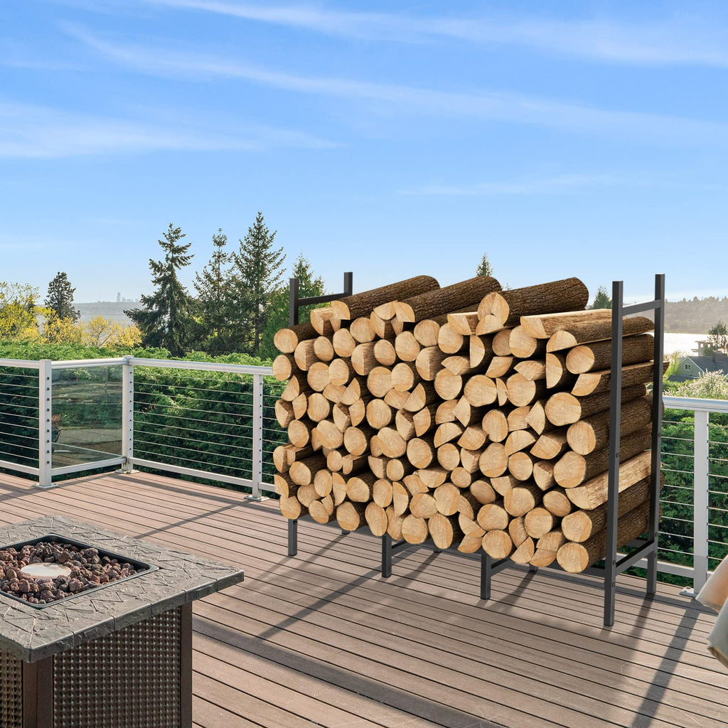 4FT Firewood Rack Holder for Fireplace, Adjustable Log Stand for Storage