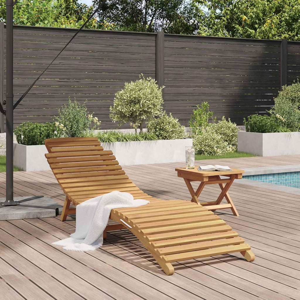 Solid Teak Wood Sun Lounger, Folding Outdoor Chaise Lounge, Weather Resistant Reclining Poolside Chair, Brown, 77.95