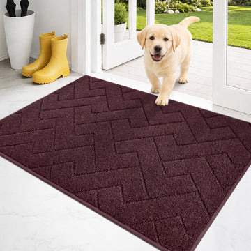 Dirt Trapping Door Mat Indoor Entrance, 24" x 35.5", Burgundy Red