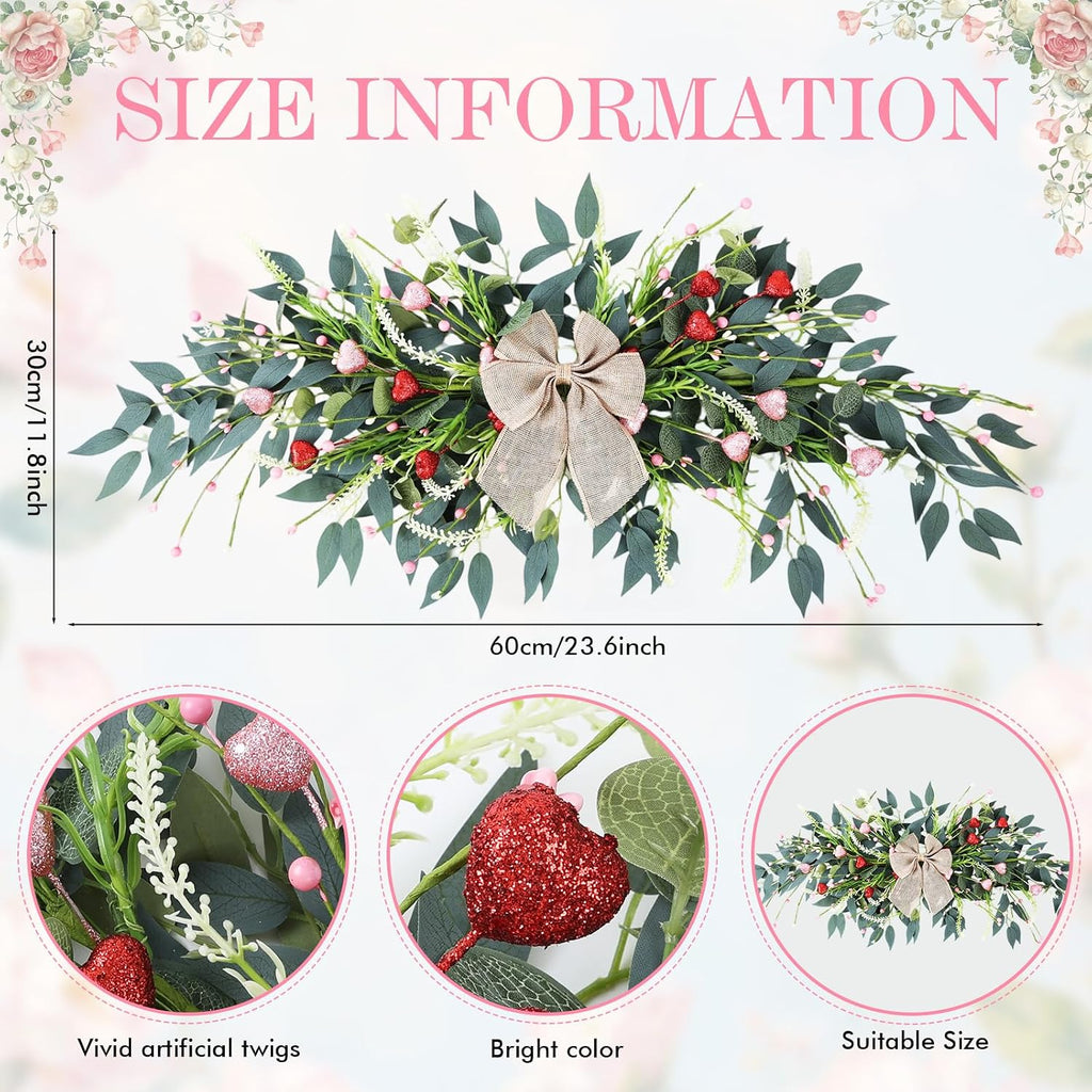 22'' Valentines Wreaths for Front Door Valentines Teardrop Swag Pink and Red Hearts for Valentine's Day Anniversary