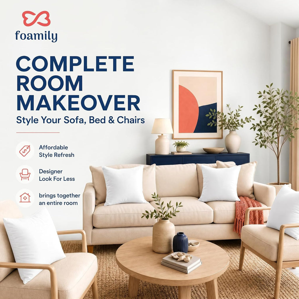 20x20 Throw Pillow Insert, 100% Cotton Cover, Down Alternative
