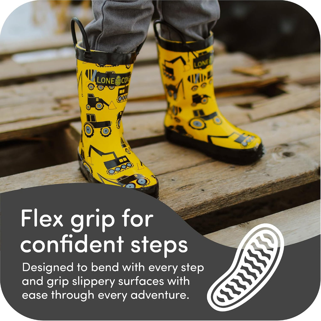 Rain Boots with Easy-On Handles in Fun Patterns for Boys and Girls