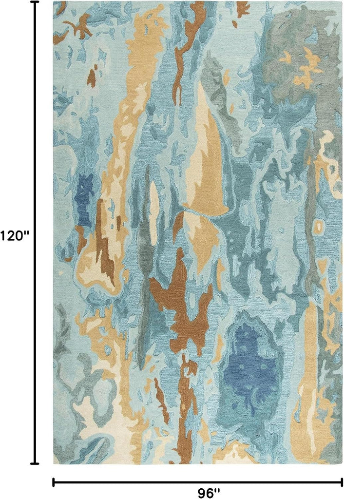 Vogue Wool Area Rug 8' x 10' Blue/Grey/Teal/Gold Abstract