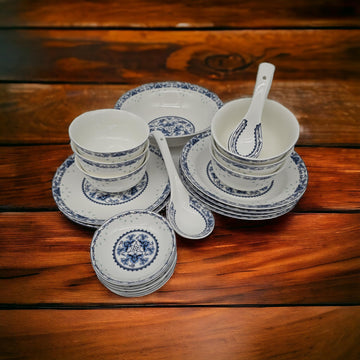 28-Piece Blue Lotus Bone China Dinnerware Set, Service for 6