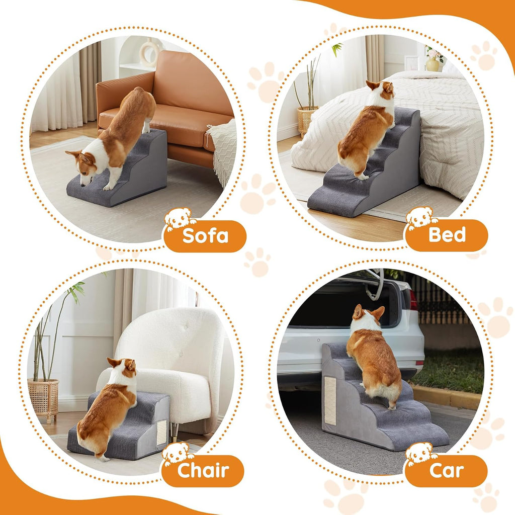 Dog Stairs for Small Dogs 11.8" H, Dog Ramp for Bed, 2-Step, Grey