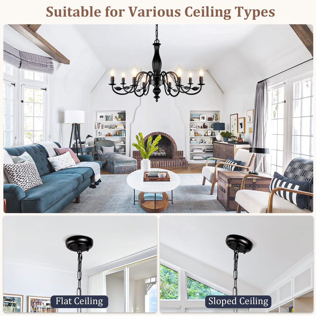 Large Black Farmhouse Chandelier, 29" 8-Light Light Fixture