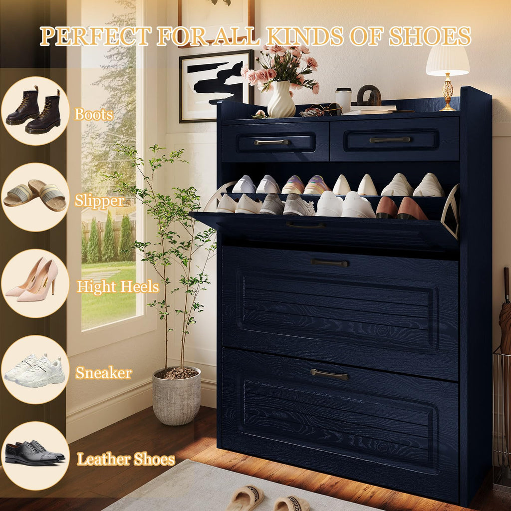 Shoe Cabinet with 3 Flip Drawers and 2 Storage Drawers, Shoes Organizer Cabinets with Adjustable Divider, Hidden Shoe