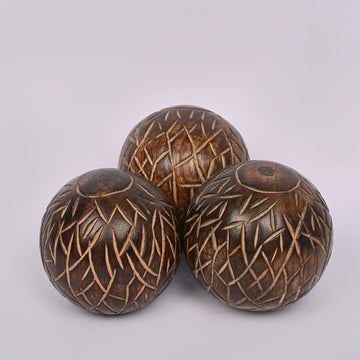 Decorative Mango Wood Round Balls Decor Modern Decorative Balls. - Set of 3