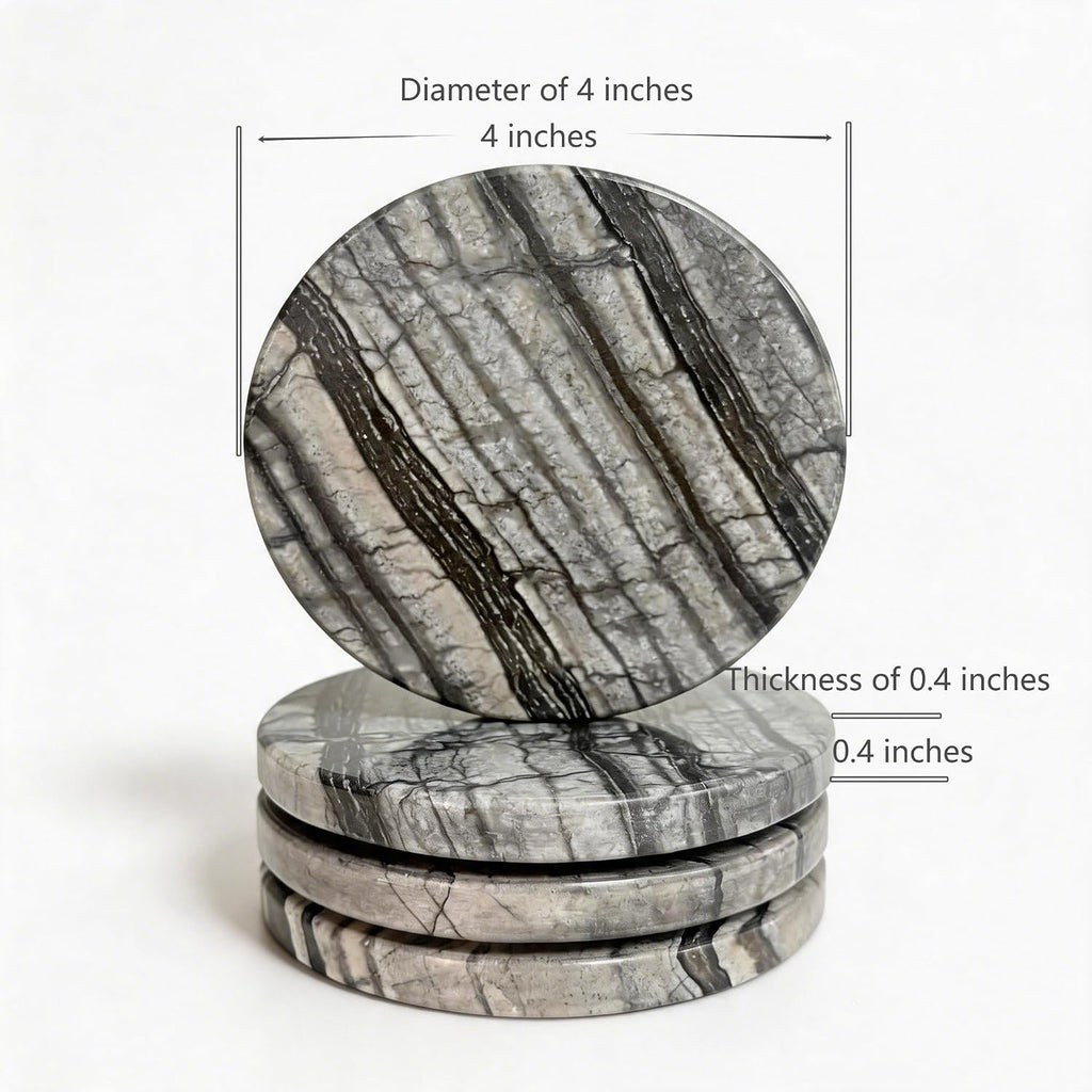 Natural Marble Coasters 4-Piece Set, Round Coasters, 4 Inches Coffee Table Stone Coasters, Suitable for Coffee