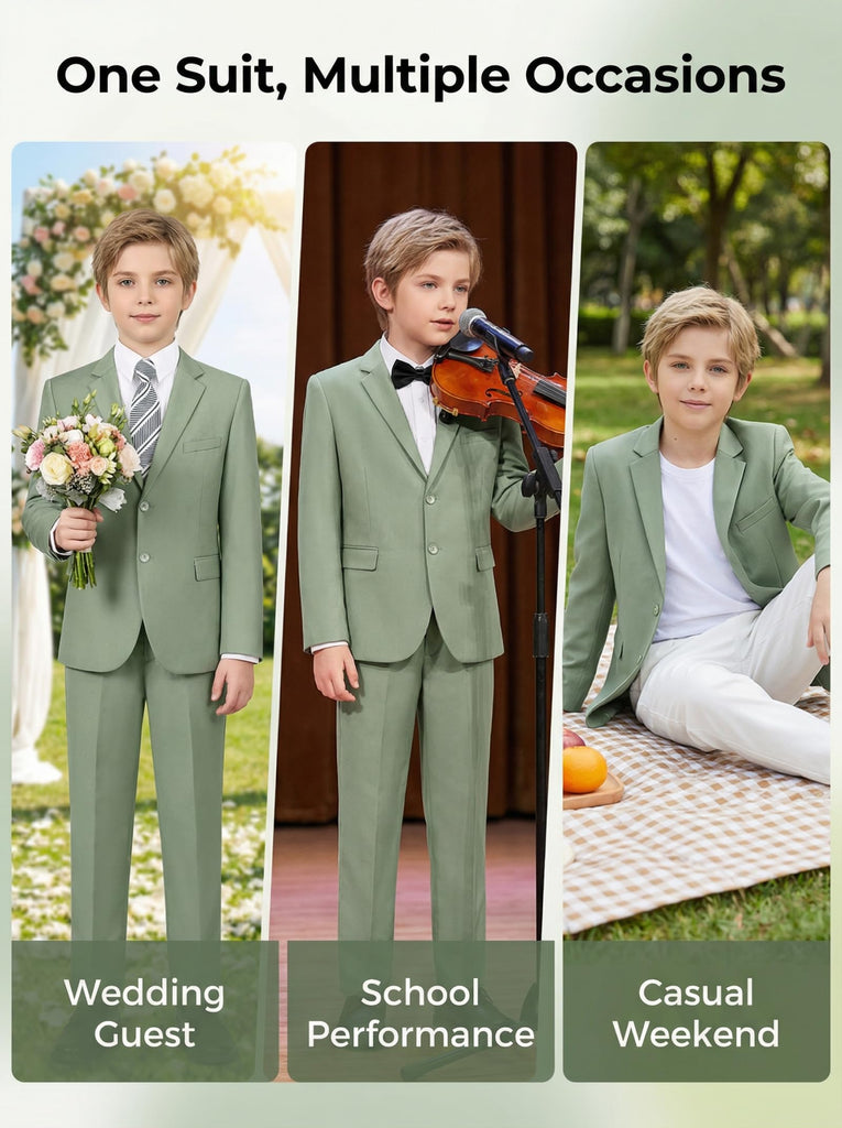 Boys Formal Suits Kids Tuxedo Suit Blazer Pants Set Sage Green