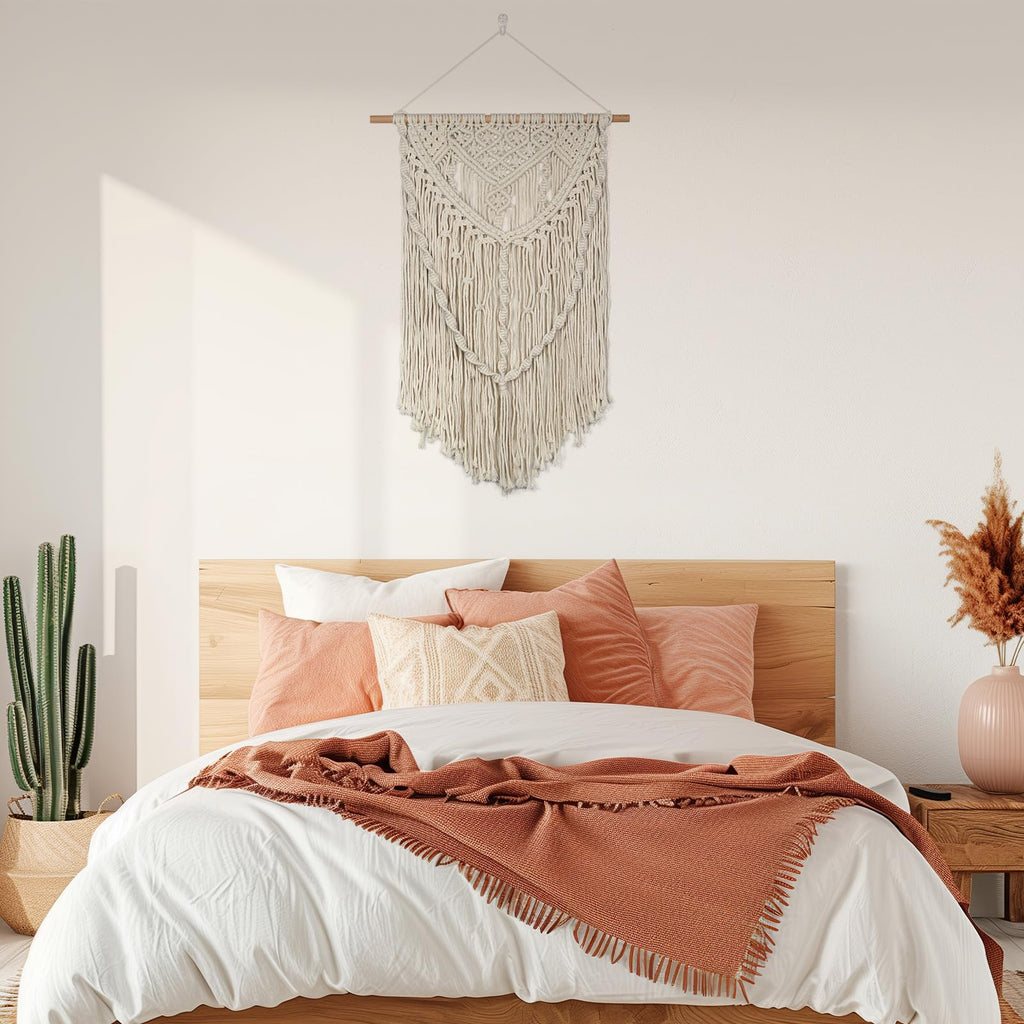 Macrame Wall Hanging, Bohemian Woven Tassel Tapestry