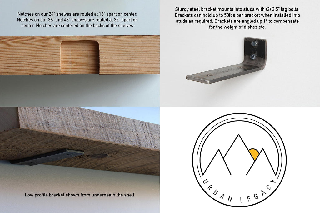 Deep Floating Shelves | Reclaimed Barn Plank Deep Floating Shelves with Low Profile Brackets | High Weight Capacity