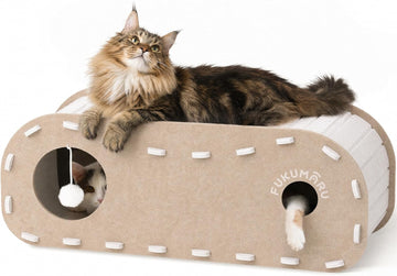 Cat Bed Cave Tunnel, 31.5 Inch, Cat House Condo Indoor, Beige