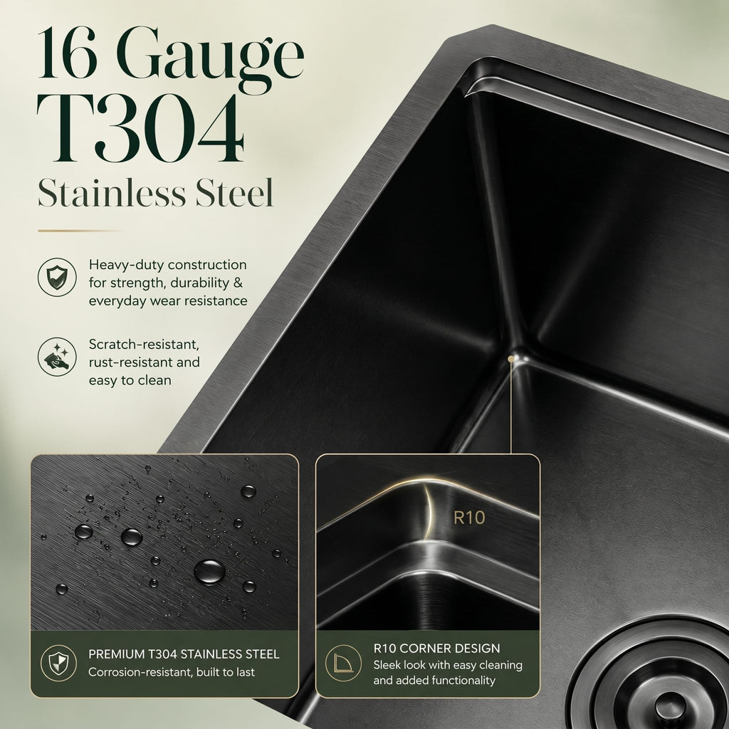 17x17 Inch Black Undermount Stainless Bar Sink with Cutting Board