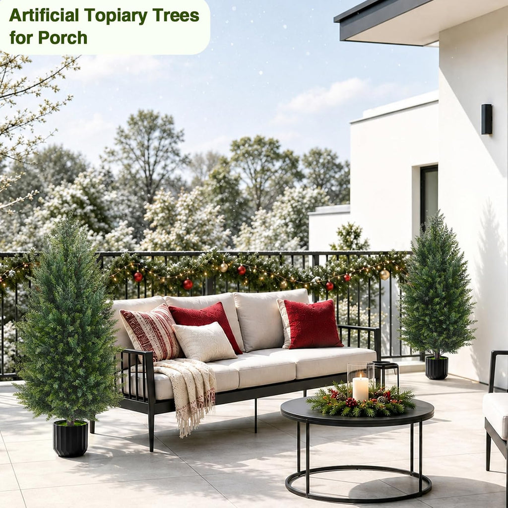 3FT Artificial Topiary Cedar Trees, Realistic 2 Set Outdoor Christmas Trees