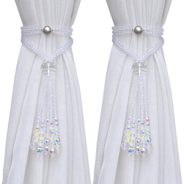 Magnetic Curtain Tiebacks, 2 Pack Crystal Beaded Tassel Sheer/Drapery Curtain Holdbacks, Boho Hanging Decor