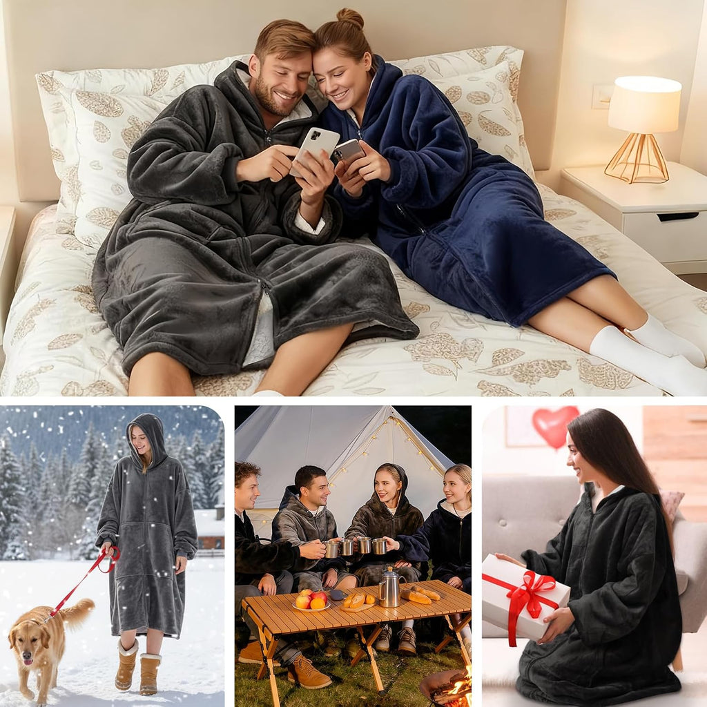 Wearable Blanket Hoodie Cozy Oversized Sweatshirt Blanket for Adult Soft Warm Hooded Blanket with Sleeves, Pocket