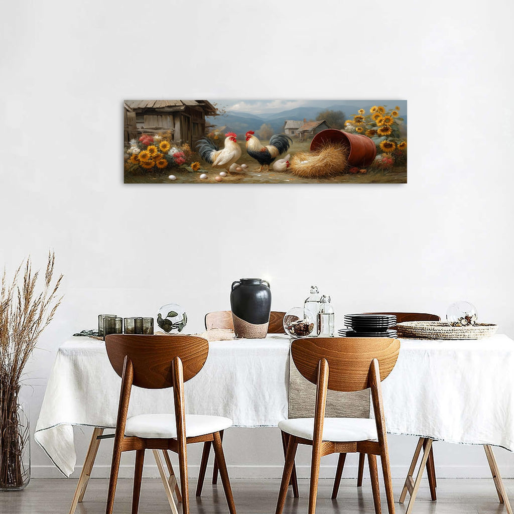Country Rooster Wall Decor Rustic Kitchen Chicken Wall Art Rustic Cabin Coop Sunflower Picture Canvas Picture Vintage