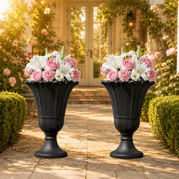 24" Tall Urn Planters for Outdoor Plants Set of 2 - Black Petal