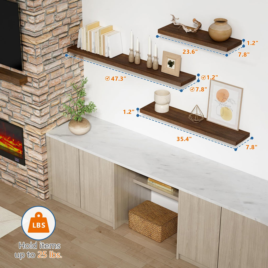 48 inch Floating Shelves Dark Wood, Long Wall Shelves