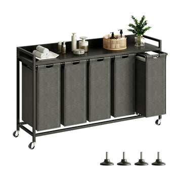 Laundry Hamper with Shelf, Laundry Basket 5 Section, Laundry Sorter with Pull-Out Removable Large Bags and Movable