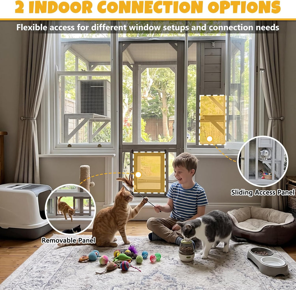 Large Catio Outdoor Cat Enclosure for 1-3 Cats, Multi-Level Wooden