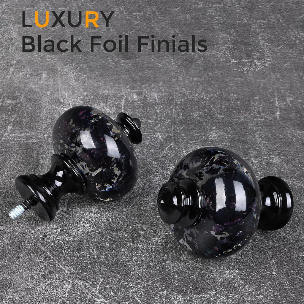 Black Curtain Rod for Windows, 1'' Heavy Duty Adjustable Modern Drapery Rods with Unique Crystal