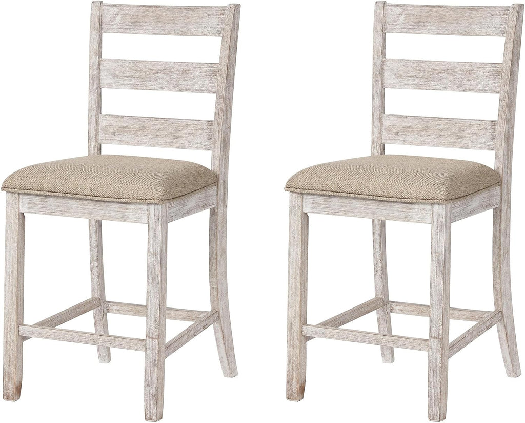 Skempton | 2-Count 24" Counter-Height Upholstered Bar Stools - Coastal Chic Ladder-Back, Antique White