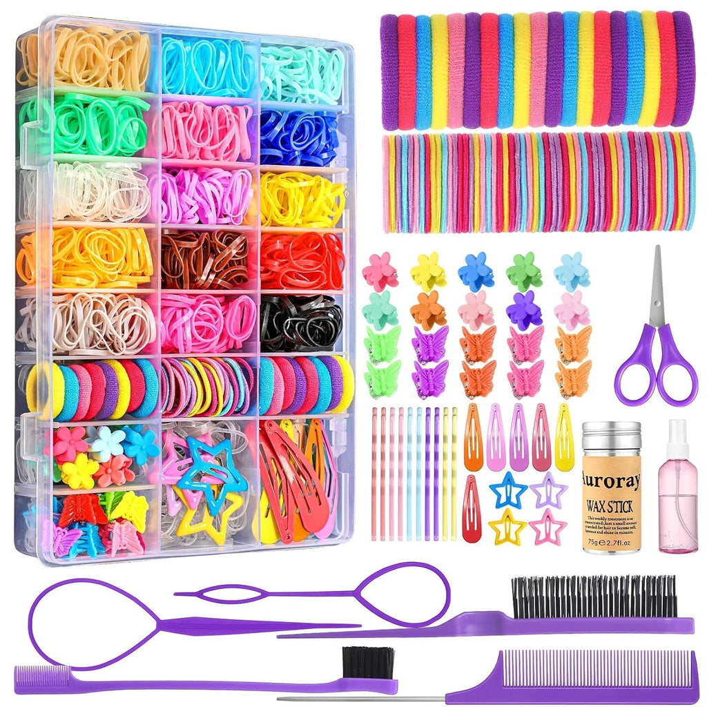Hair Accessories for Girls, 1698 Pcs Hair Rubber Bands with Elastic Hair Ties Hair Clips Hair Wax Stick Spray Bottle
