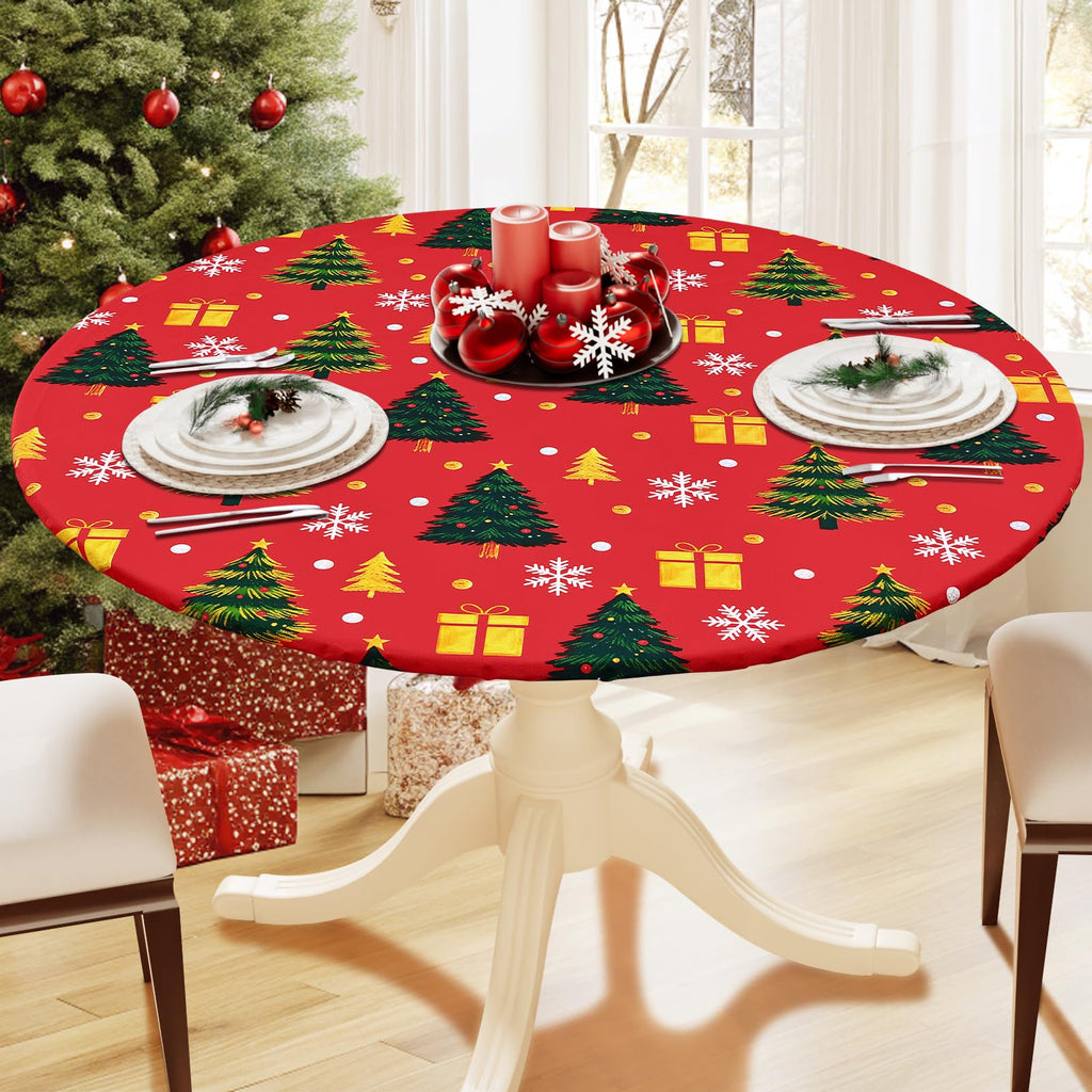 Christmas Round Table Cloth, Fitted Table Cover for 42"-50" Tables