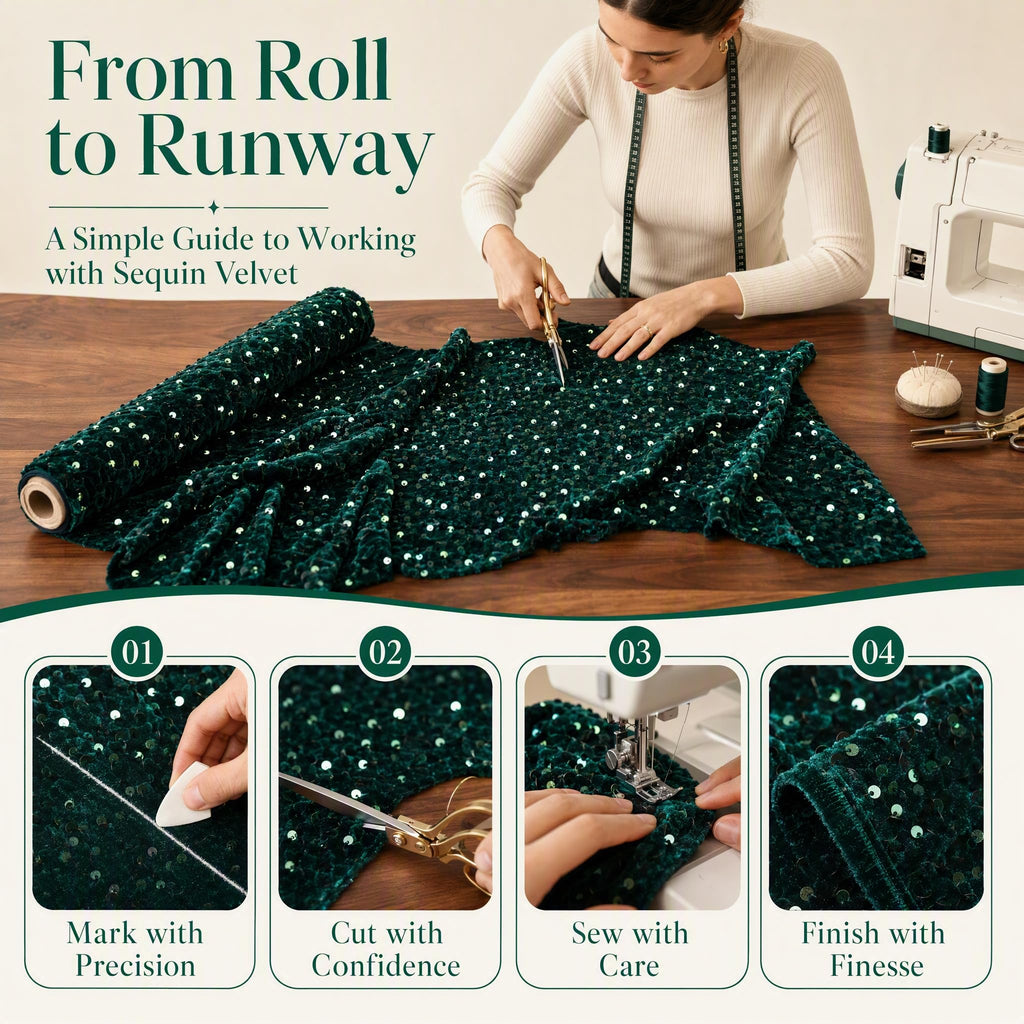 Hunter Green Velvet Fabric by the Yard, 1 Yard Stretch Sequin for Sewing