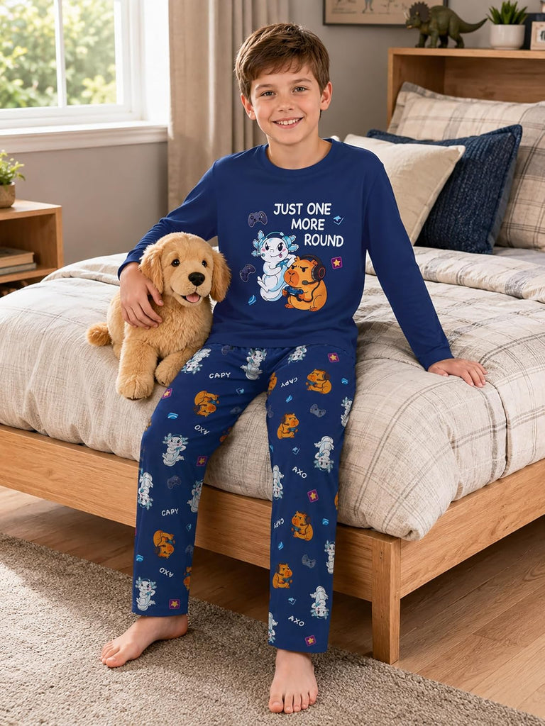 Boys Comfy Trendy Print Long Sleeve & Pants Pajama Set