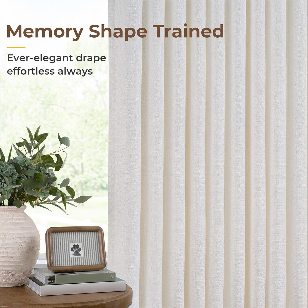Memory Trained Pinch Pleated Curtains 90 Inches Long, Linen Curtains, 2 Panel Set Pinch Pleated Drapes with Hooks