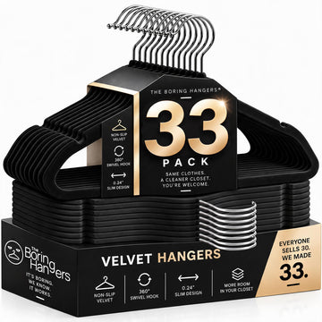 33 Pack Black Velvet Hangers Non Slip, Felt Hangers