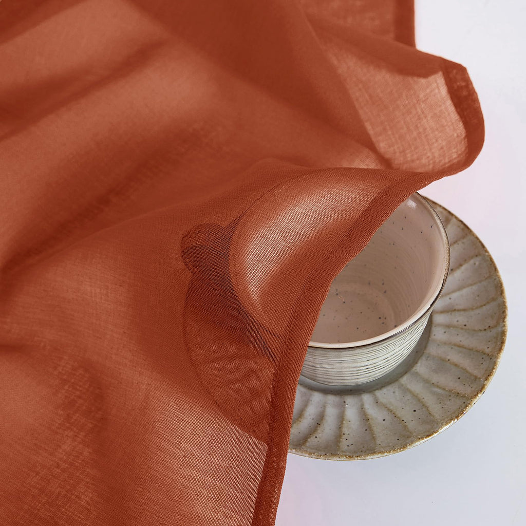 Boho Fall Terracotta Linen Textured Sheer Curtains 54W×72L 2 Panels