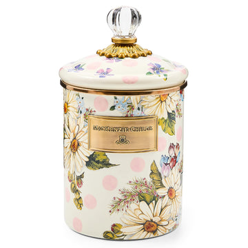 Enamel Canister, Medium, Pink Wildflowers