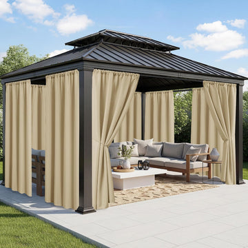 Outdoor Curtains Waterproof, 8 Panels, Rod Pocket | Weatherproof & Privacy Drapes, Outside Curtains for Gazebo