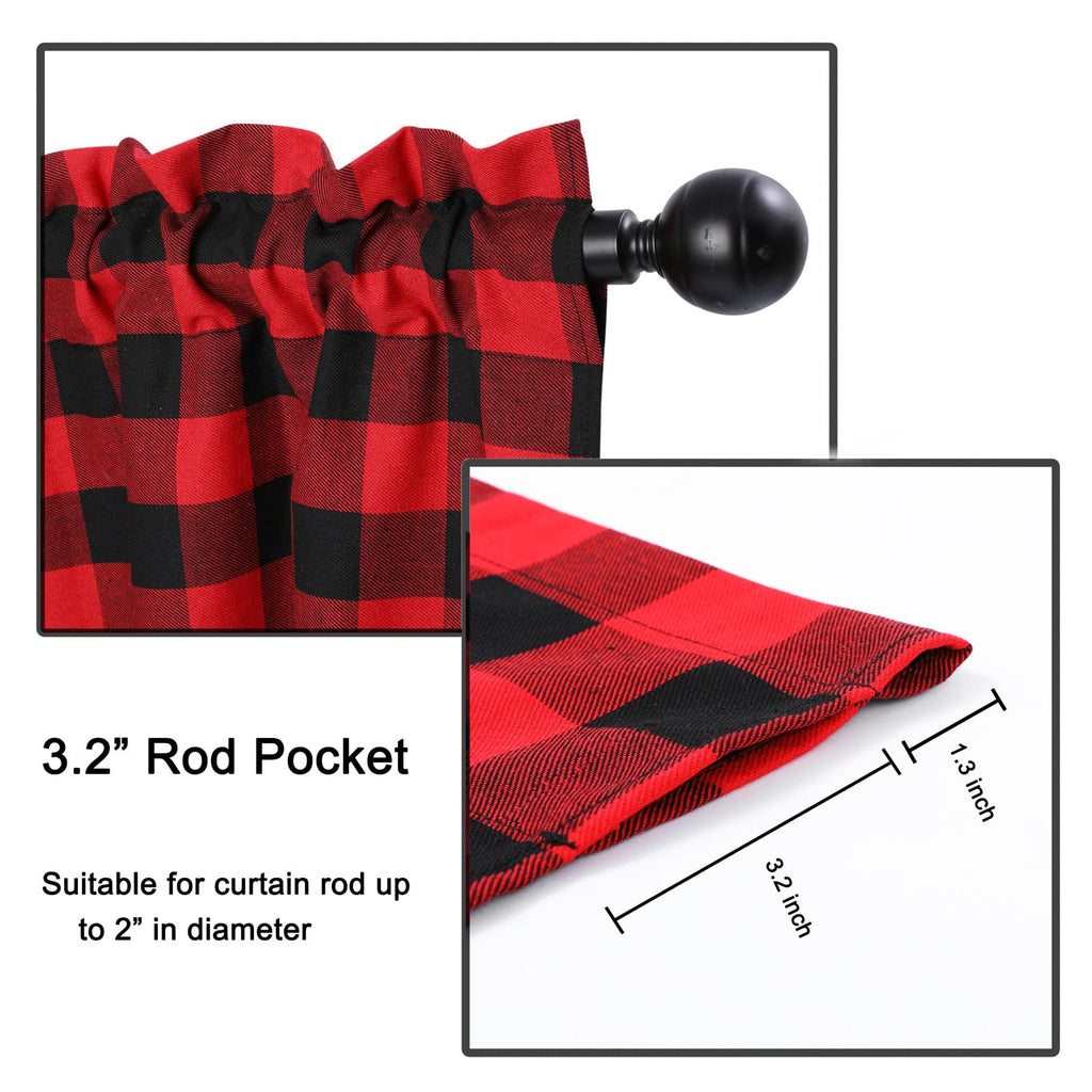 2 Pcs Buffalo Check Swag Curtains - 36 Inch Length, Rod Pocket, Half Small Cafe Window Curtains, Farmhouse Plaid